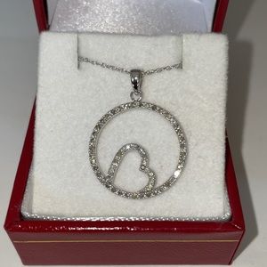 10k white gold /diamond Heart-in-Circle Pendant Necklace -